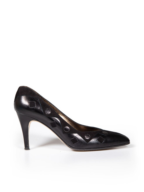 Gina Black Suede & Leather Cut-Out Pattern Pumps