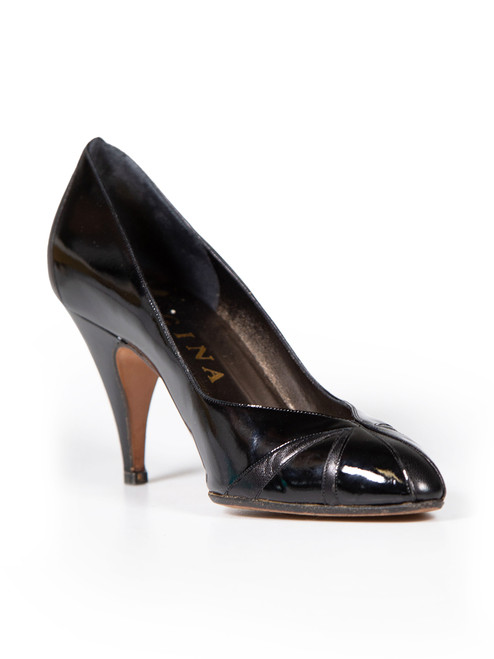 Gina Black Patent Mid Heel Pumps