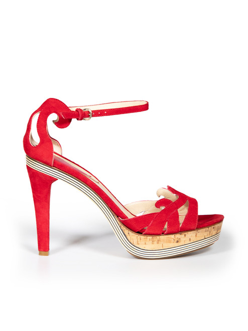 Etro Red Suede Wooden Platform Sandals