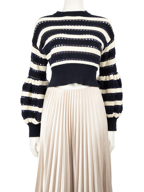 Self-Portrait Stripe Knit Cropped Sweater