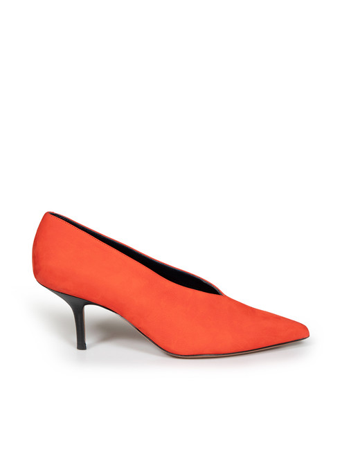 Céline Orange Suede V-Neck Pumps