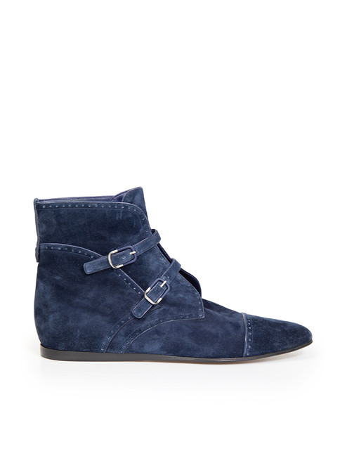 Giorgio Armani Navy Suede Buckled Ankle Boots