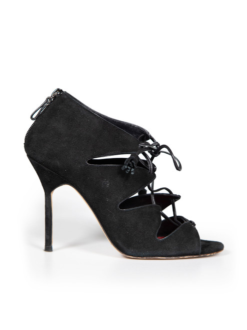 Carolina Herrera Black Suede Lace Up Ankle Sandals