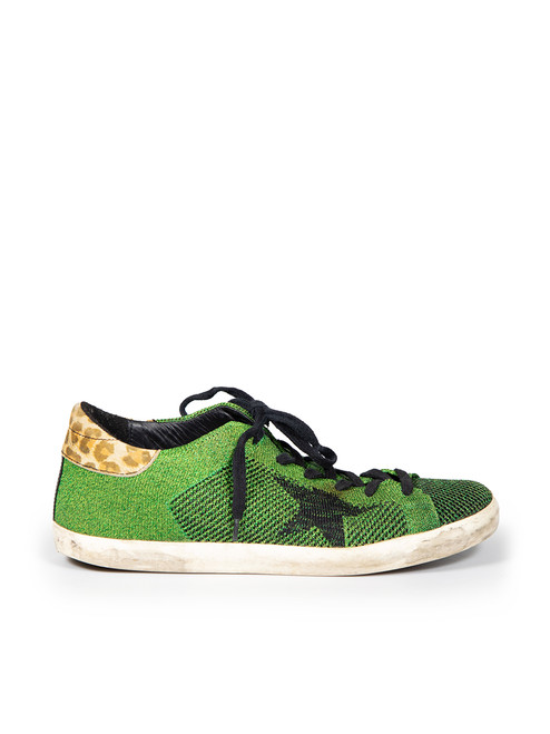 Golden Goose Green Metallic Superstar Trainers