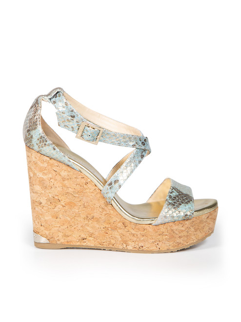 Jimmy Choo Snake Embossed Leather Wedge Sandals