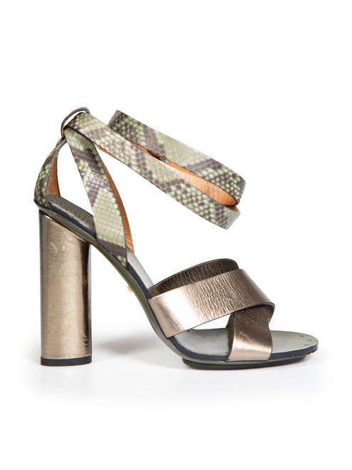 Gucci Snakeskin Leather Metallic Strappy Heels