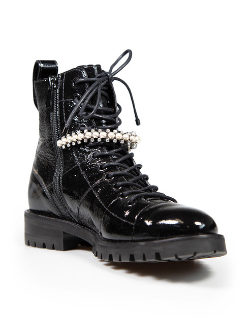 Jimmy Choo Black Patent Cruz Embellished Combat Boots