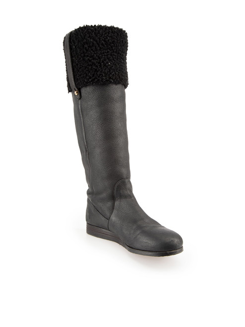 Jimmy Choo Black Shearling Line Knee High Boots