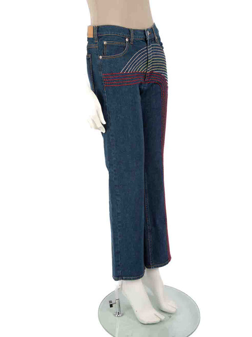 Chloé Blue Denim Embroidered Straight Leg Jeans