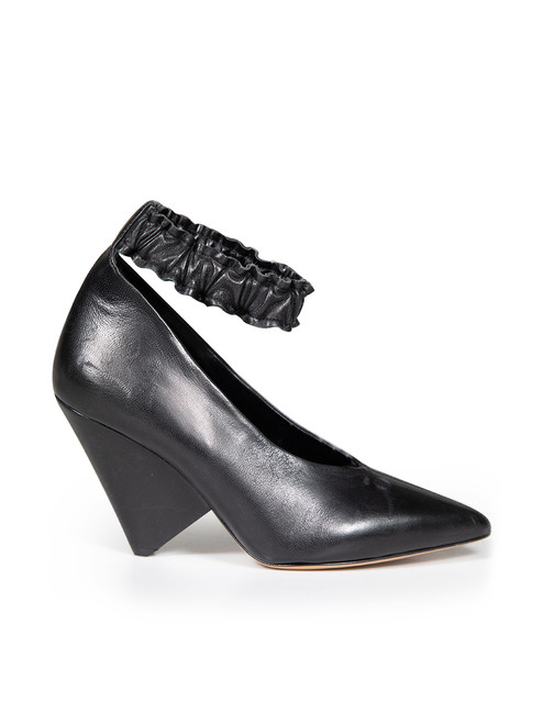 Isabel Marant Black Leather Ruched Ankle Heels