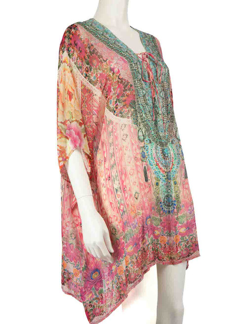 Camilla Embellished Printed Lace-Up Caftan