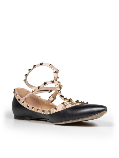 Valentino Garavani Black Leather Rockstud Flats