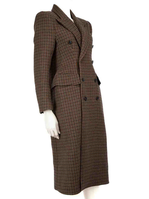 Balenciaga Brown Wool Houndstooth Long Coat