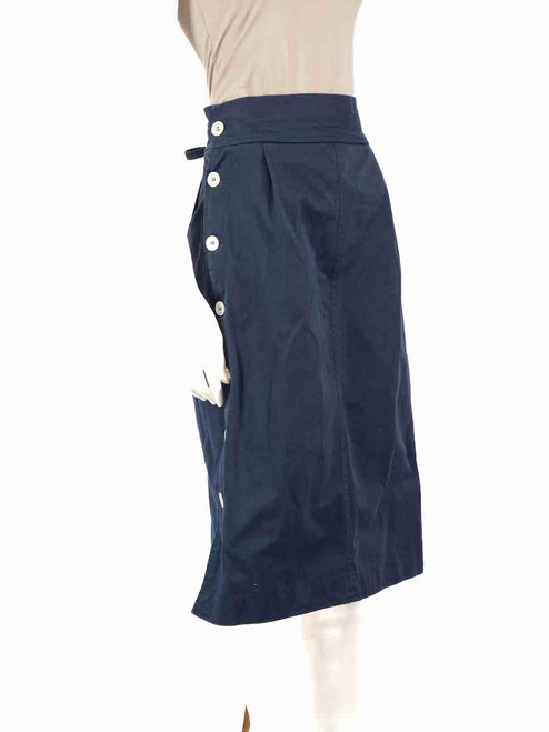 Saint Laurent Vintage Navy Button Detail Midi Skirt