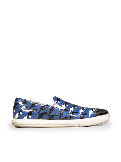 Miu Miu Blue Gun Print Slip On Flats