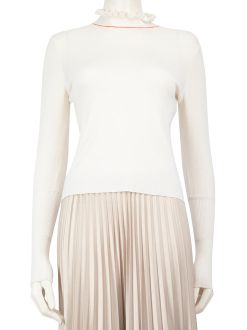 Chloé Ecru Wool Ruffle Accent Puff Sleeve Jumper