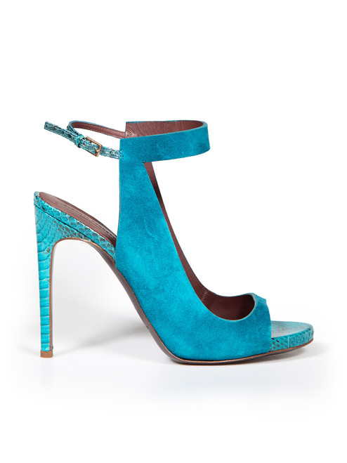 Alberta Ferretti Turquoise Python & Suede Sandals