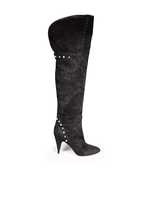 Valentino Garavani Black Suede Knee-High Rockstud Boots