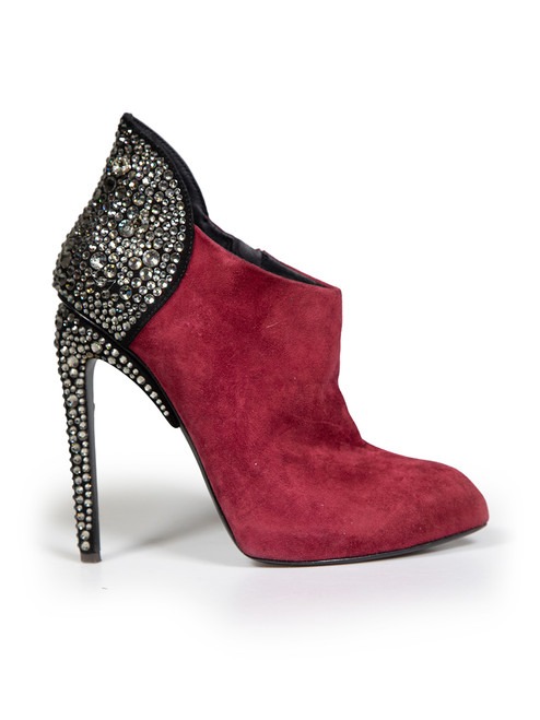 Giuseppe Zanotti Burgundy Suede Crystal Boots