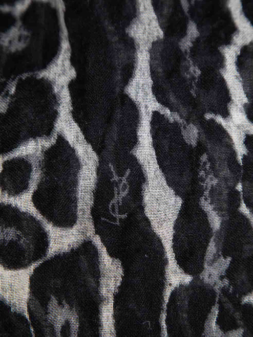 Saint Laurent Grey Leopard Print Scarf