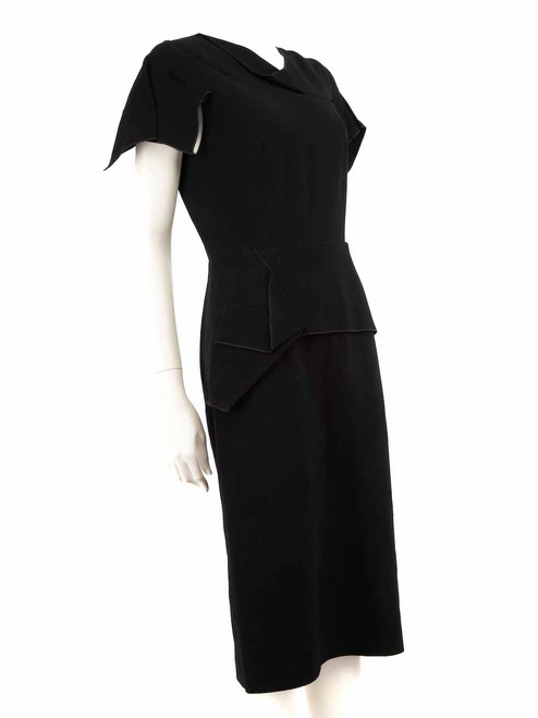 Roland Mouret Black Asymmetric Pleated Midi Dress