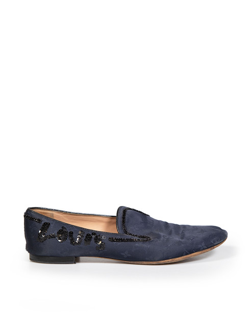 Louis Vuitton Navy Beaded Monogram Loafers