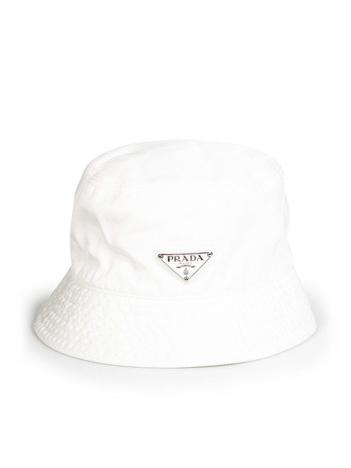 Prada White Logo Plaque Nylon Bucket Hat