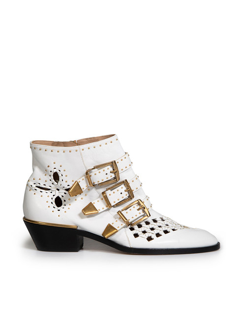 Chloé White Leather Cutout Studded Susanna Boots