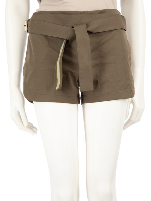 Gucci Khaki Bamboo Buckle Web Belted Shorts