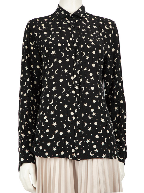 Saint Laurent Black Silk Star & Moon Print Shirt