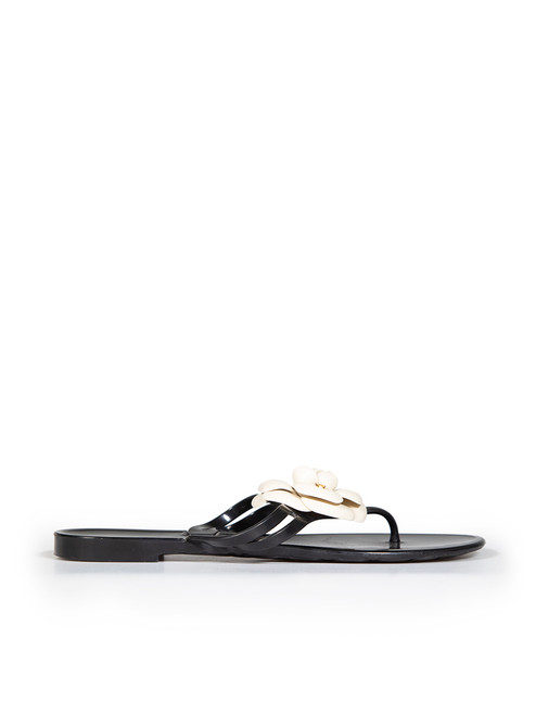 Chanel Black CC Logo Camellia Sandals