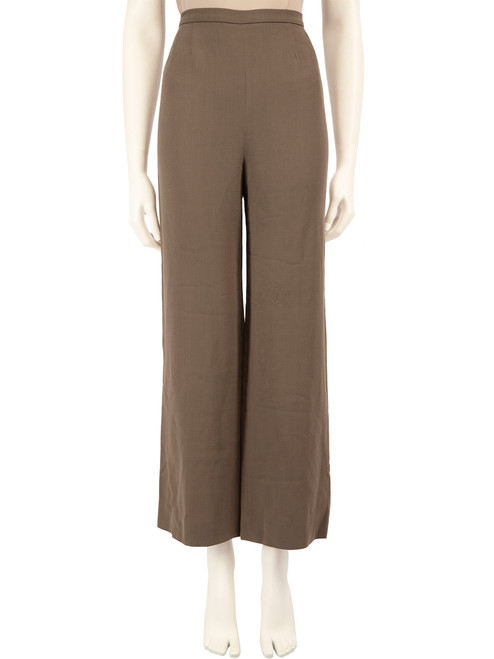 Max Mara Khaki Wool Straight Leg Trousers