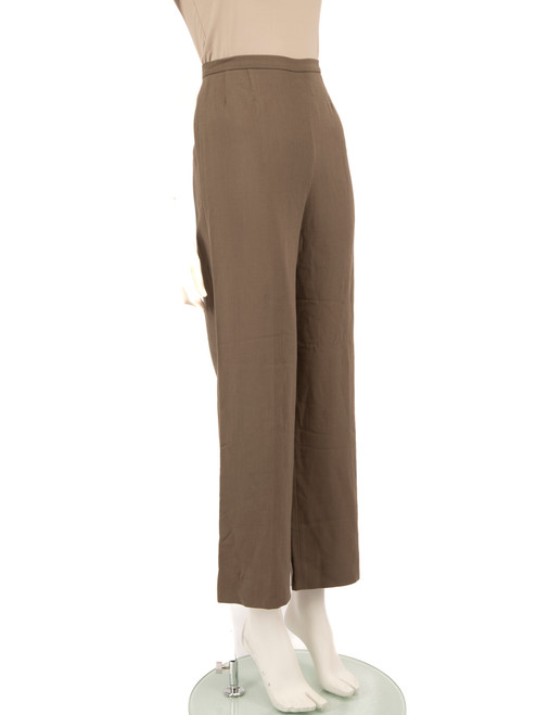 Max Mara Khaki Wool Straight Leg Trousers