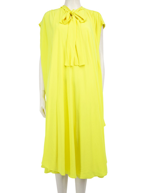 Balenciaga Neon Yellow Silk Draped Midi Dress