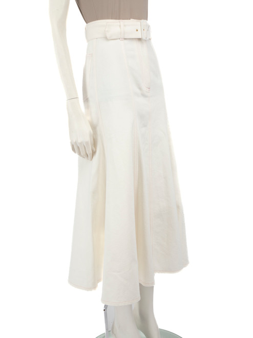 Emilia Wickstead White Denim Belted Midi Skirt