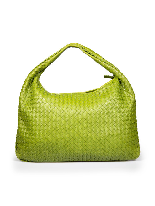 Bottega Veneta Green Leather Intrecciato Hobo Bag