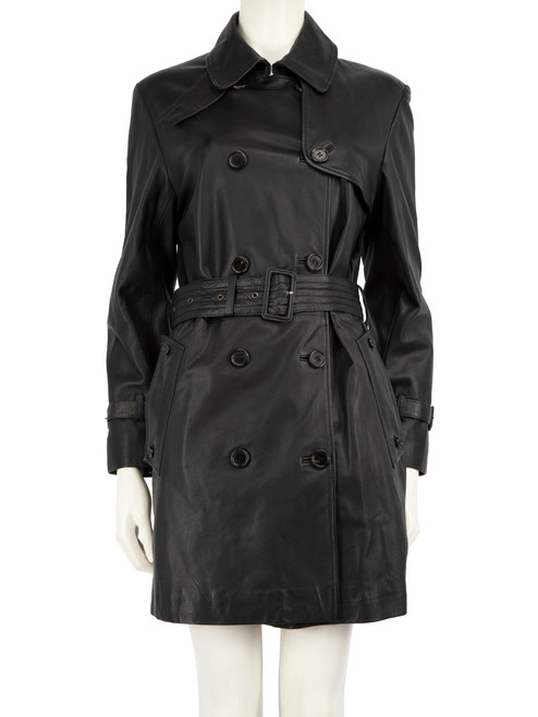 Aquascutum Black Leather Button Trench Coat