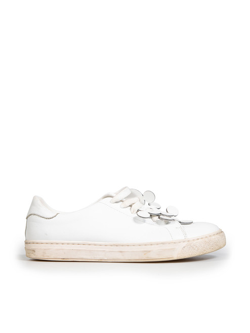 Anya Hindmarch White Leather Laser Cut-Out Pattern Trainers
