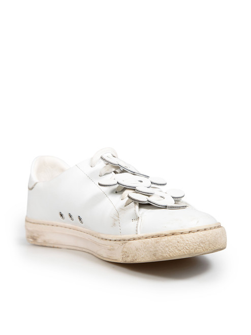 Anya Hindmarch White Leather Laser Cut-Out Pattern Trainers