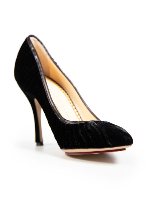 Charlotte Olympia Black Velvet Embroidered Pumps