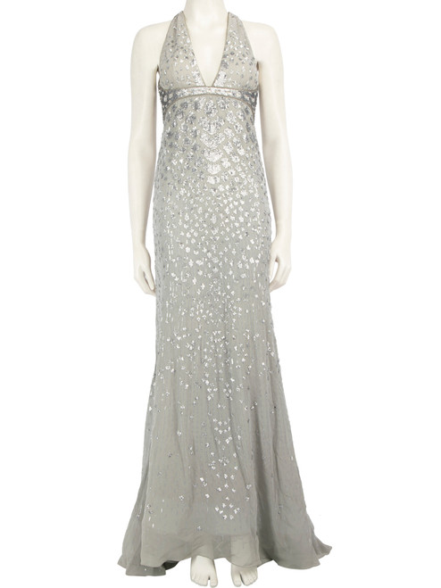 Roberto Cavalli Grey Silk Sequinned Maxi Gown