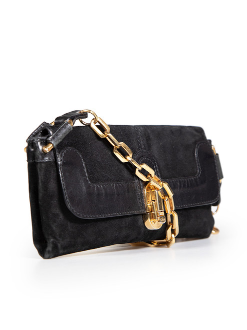 Chloé Black Suede Gold Hardware Shoulder Bag