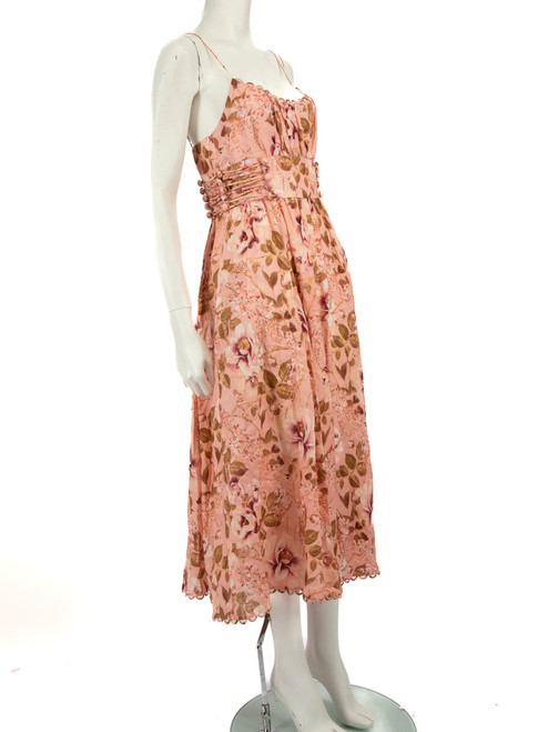 Zimmermann Pink Floral Scalloped Rosa Midi Dress