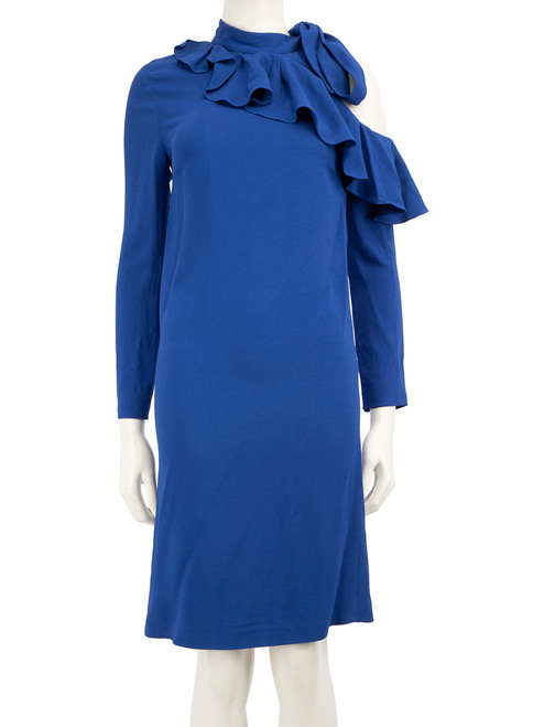 Emilio Pucci Blue Ruffle Neck Tie Dress