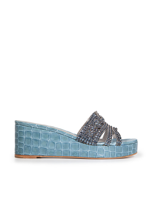 Gina Blue Patent Crystal Embellished Loren Sandals