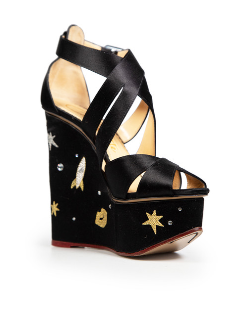 Charlotte Olympia Black Space Embroidered Sandals