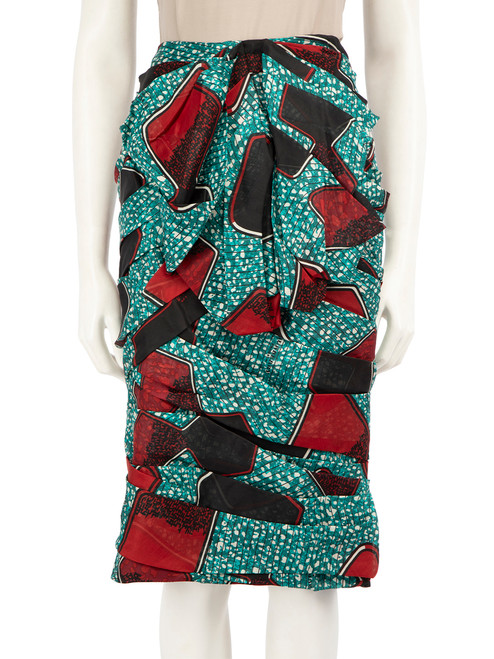 Burberry Abstract Silk Ruch Detail Midi Skirt