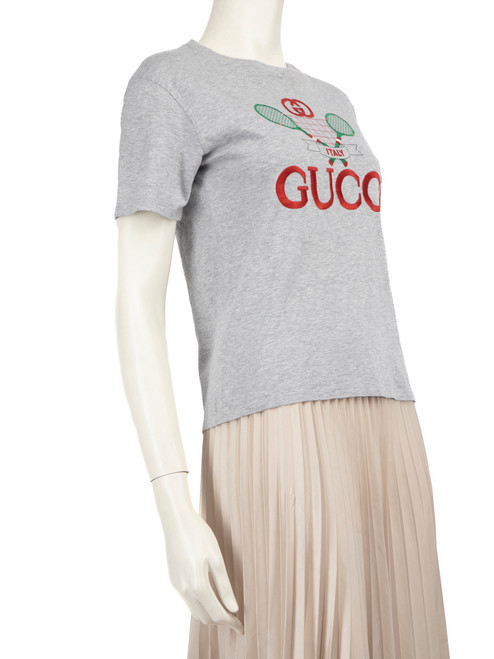 Gucci Grey Logo Embroidered Front T-Shirt