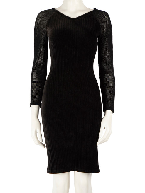 Versace Vintage Black Wool Long Sleeve Mini Dress