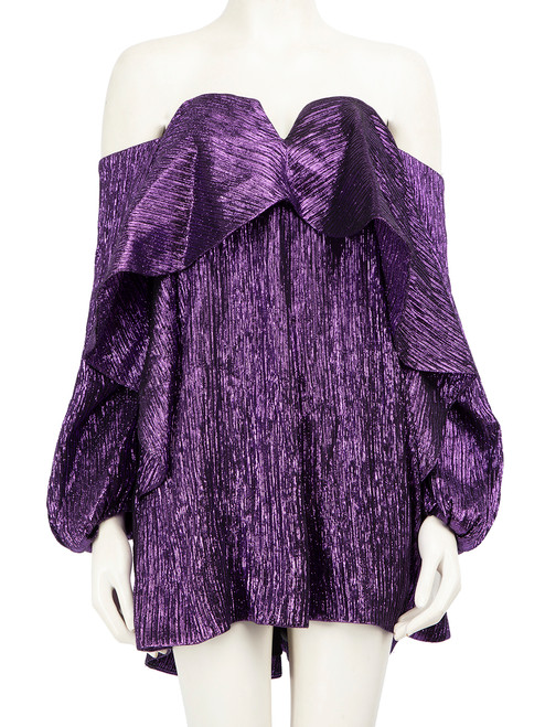 Halpern Purple Metallic Mini Dress